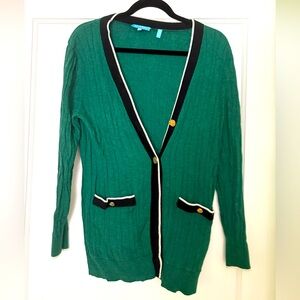 Draper James Emerald Cardigan with Black Accents